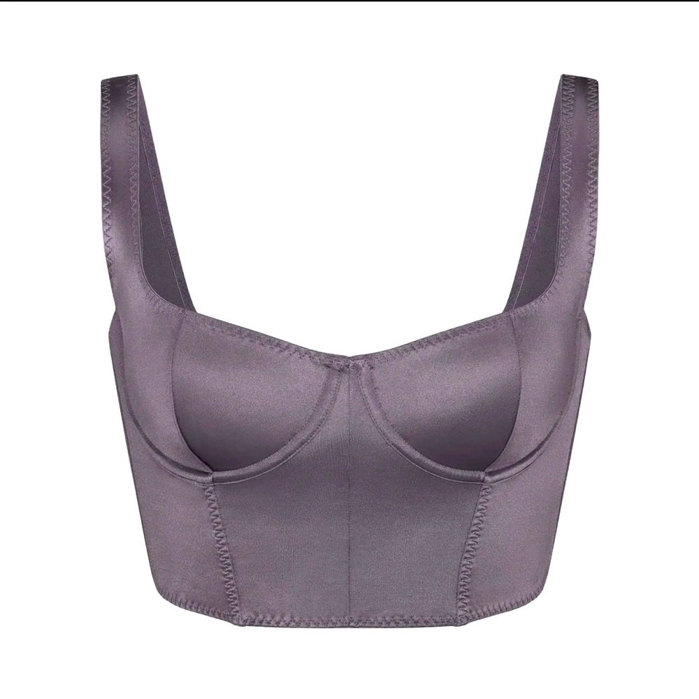 SKIMS Stretch Satin Corset Top in Armor
